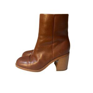 Marc Fisher 7.5 Brown Leather Block Heel‎ Ankle Boots With Side Zipper Closure